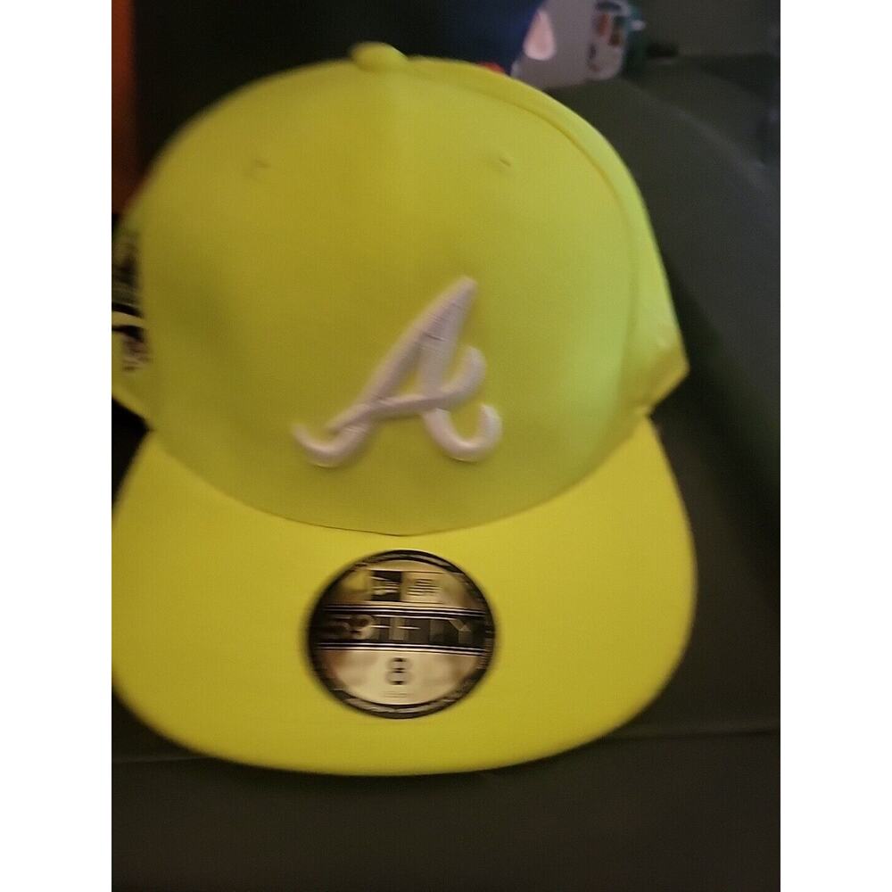Vintage Atlanta Braves 1992 World Series Fitted Hat Neon Size 8